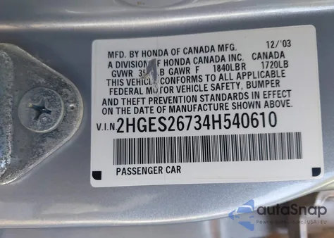 2004 Honda Civic Ex из США, поврежденный, VIN 2HGES26734H540610